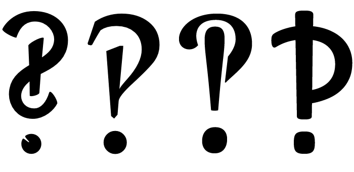 Interrobang in Tierra Nueva, Palatino, Brill, Calibri (v.l.n.r.) 